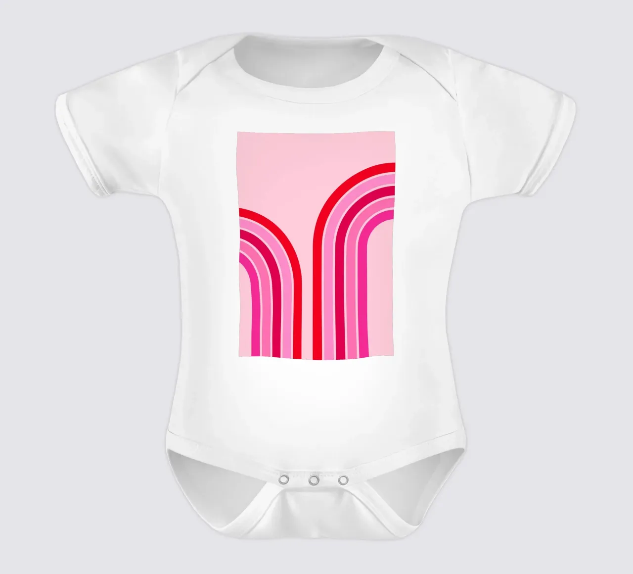 Retro Regenboog Curve Abstract in Roze en Rode Tinten babyrompertje korte mouwen van The Art Club