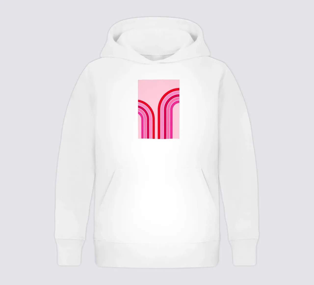 Curva arco iris retro abstracta en tonos rosas y rojos sudadera con capucha para niño de The Art Club