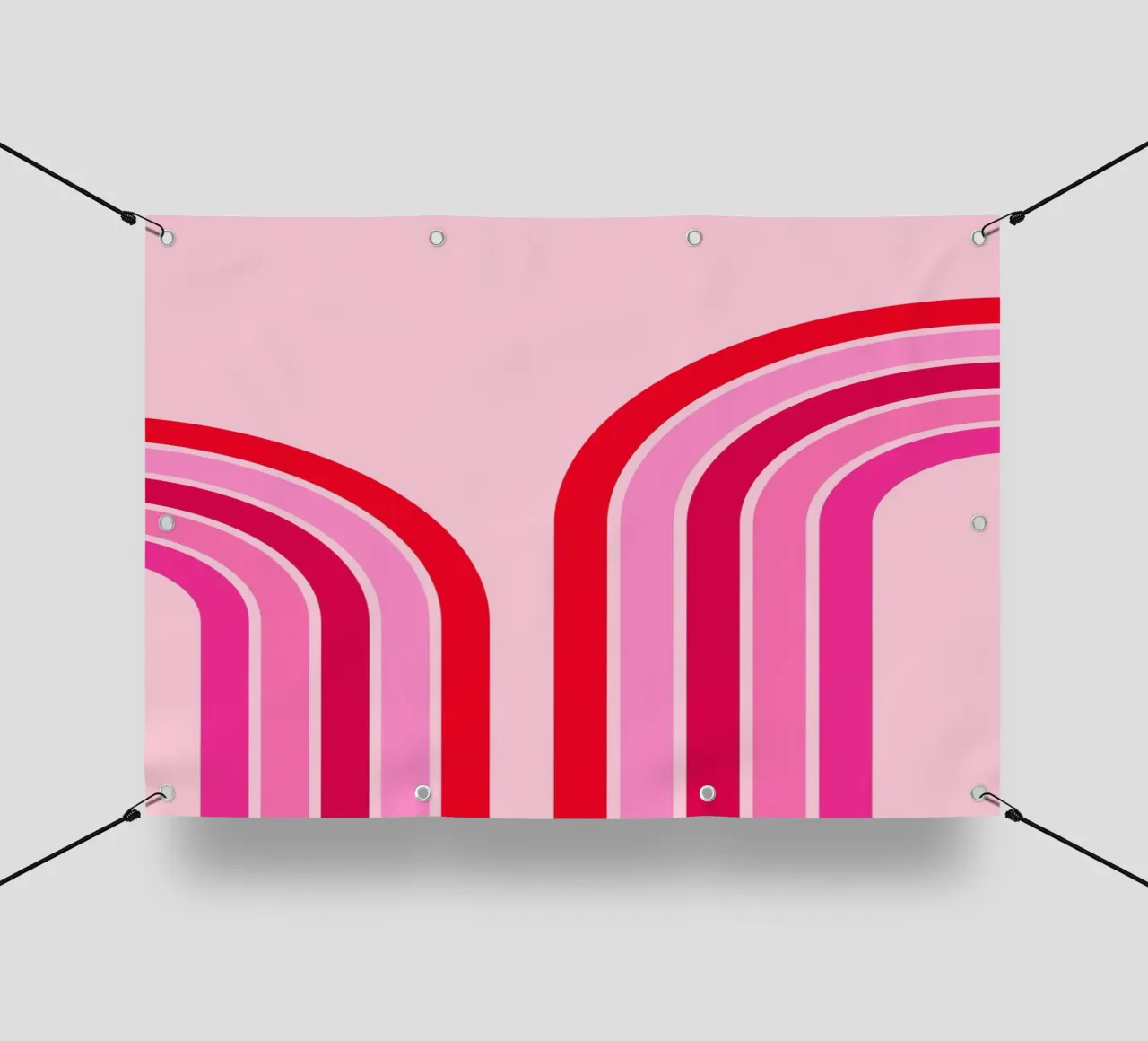 Retro Regenboog Curve Abstract in Roze en Rode Tinten pvc-zeil van The Art Club