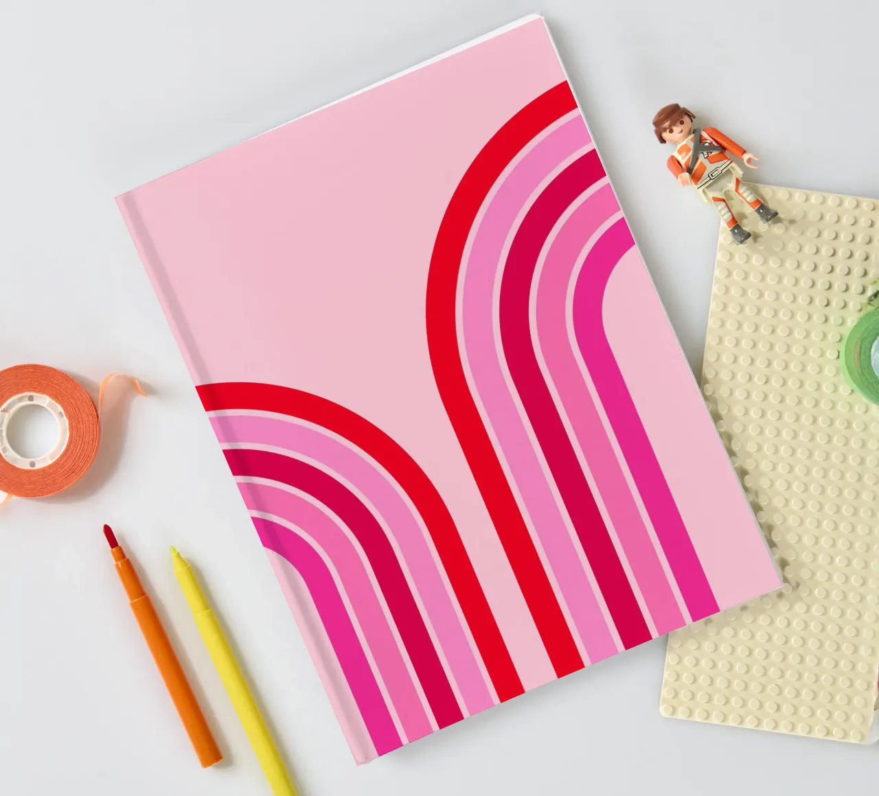Retro Rainbow Curve Abstract in Pink and Red Tones notebook by The Art Club