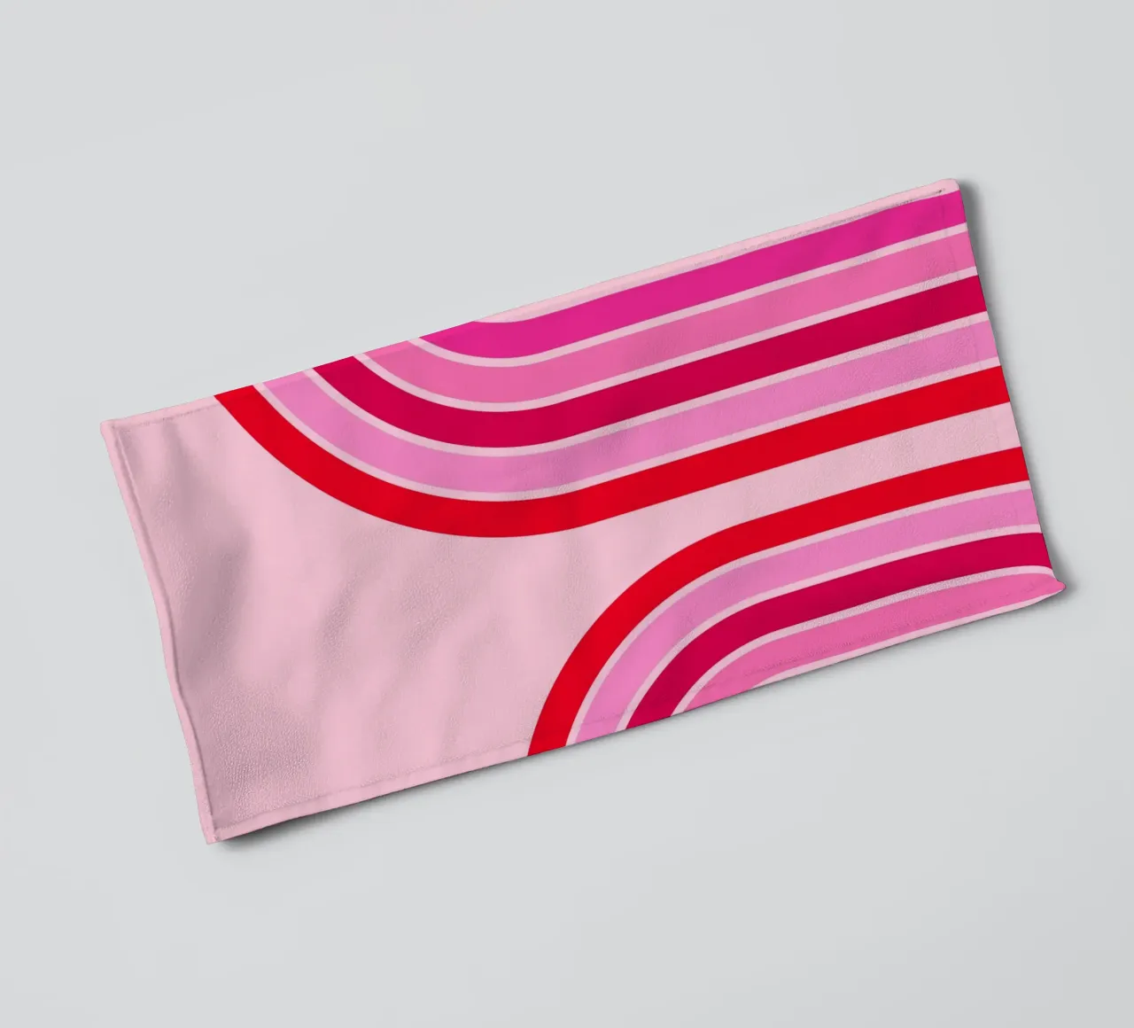 Retro Rainbow Curve Abstract in Pink and Red Tones towel by The Art Club