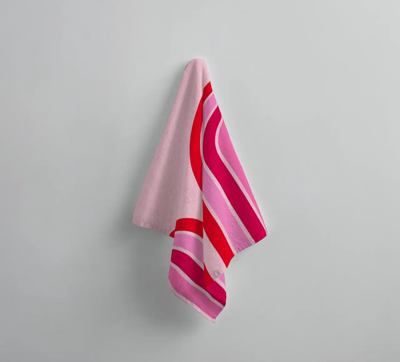 Retro Rainbow Curve Abstract in Pink and Red Tones towel by The Art Club