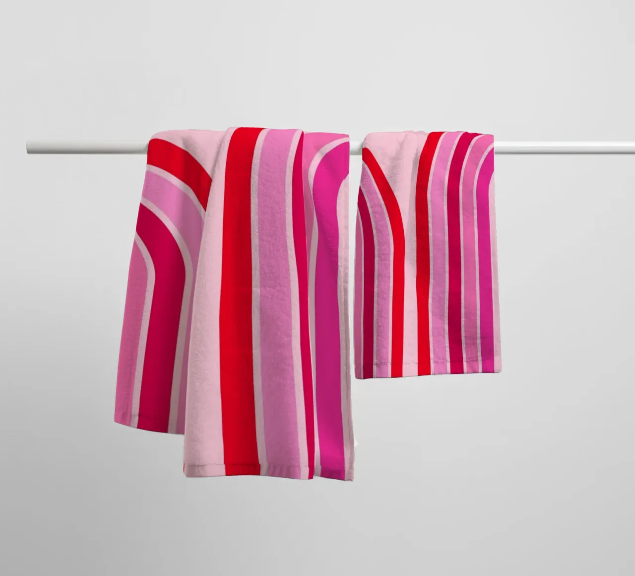 Retro Rainbow Curve Abstract in Pink and Red Tones towel by The Art Club