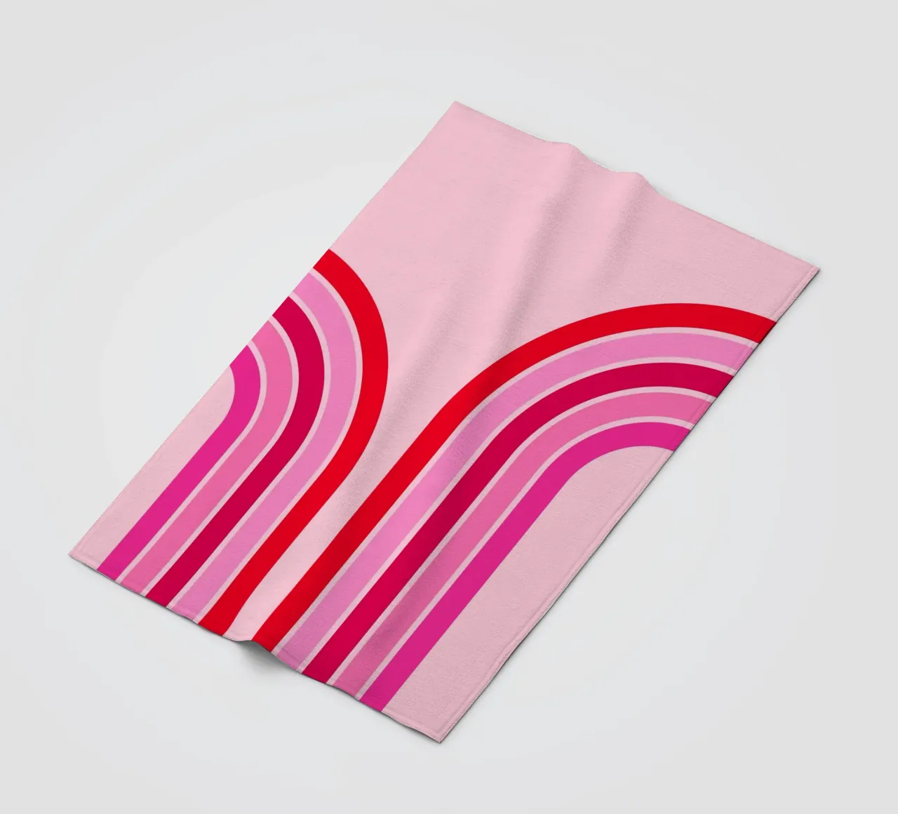 Retro Regenboog Curve Abstract in Roze en Rode Tinten fleecedeken van The Art Club