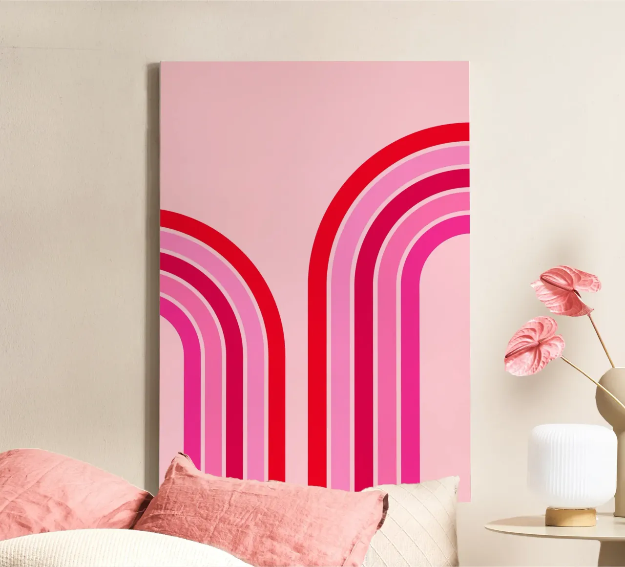 Retro Rainbow Curve Abstract in Pink and Red Tones canvas by The Art Club