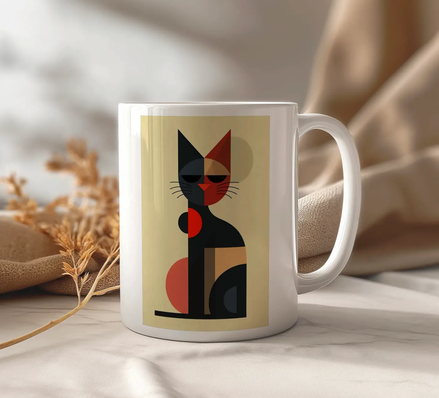 Geometric Cat ceramic mug by Arjun