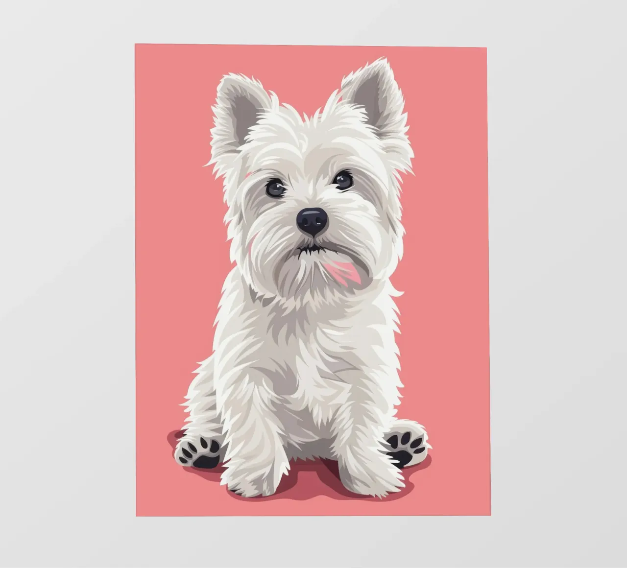 Chien blanc mignon à la fourrure duveteuse assis sur un tableau rose bâche pvc de DesignDoodle
