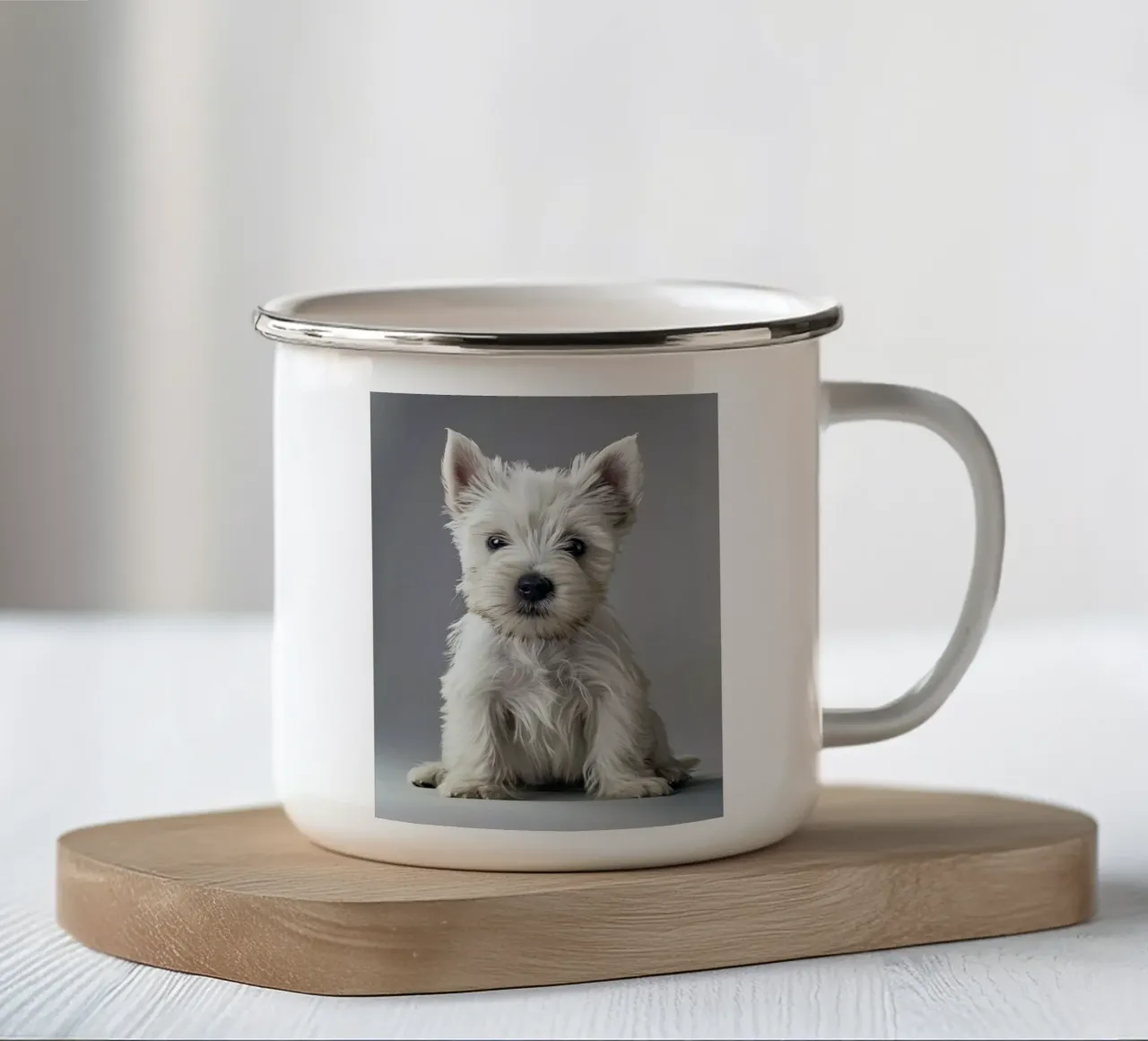 Speelse west highland white terrier puppy emaille mok van DesignDoodle