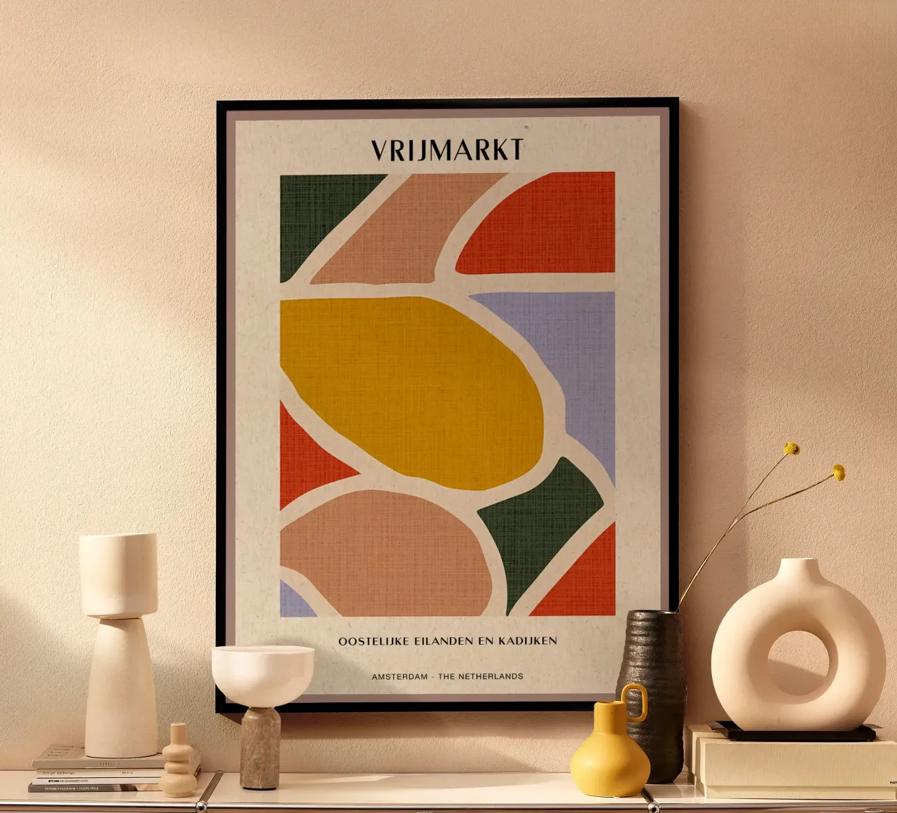 Mercato delle pulci di Amsterdam poster con telaio in alluminio da Amanda Studio