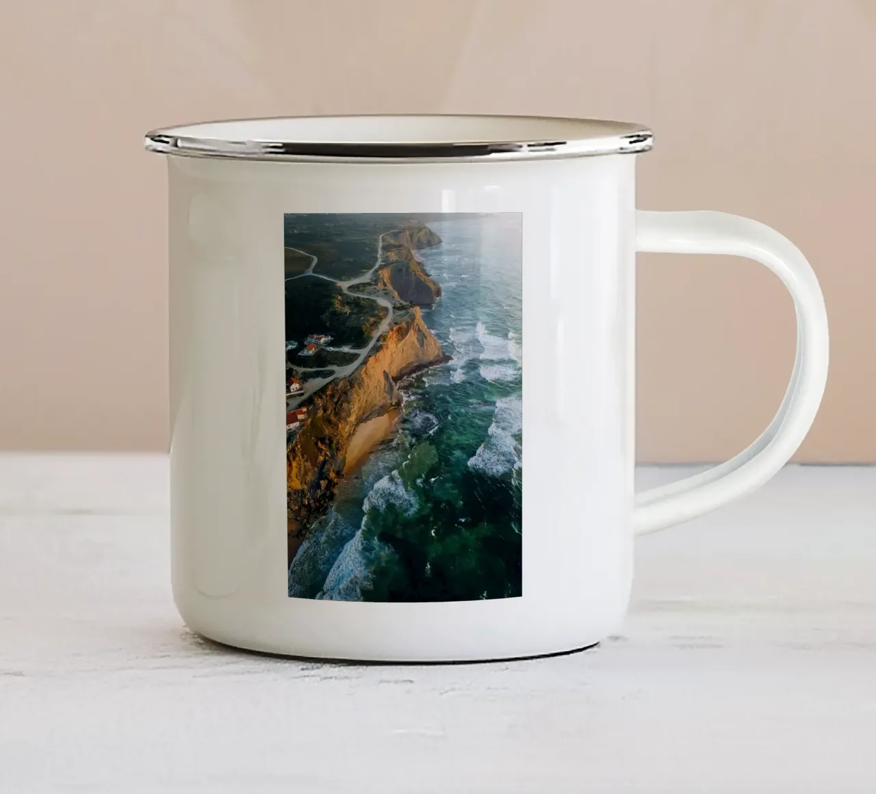 Praia de Monte Clérigo III enamel mug by Thilo Grøsch