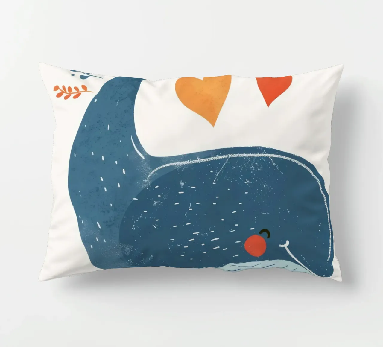Balena gioiosa circondata da cuori e piante in un'arte ludica cuscino da DesignDoodle