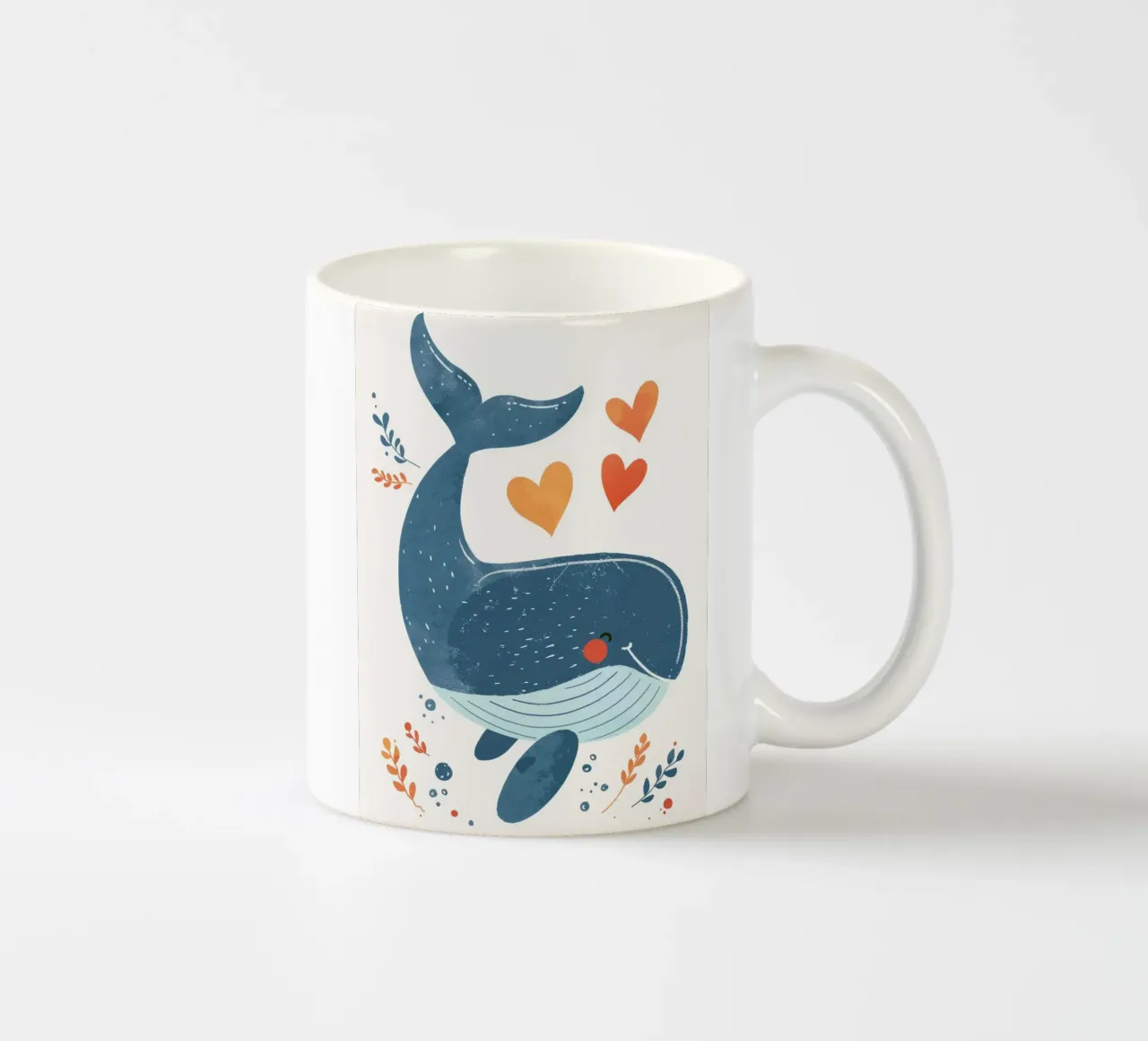 Balena gioiosa circondata da cuori e piante in un'arte ludica tazza in ceramica da DesignDoodle