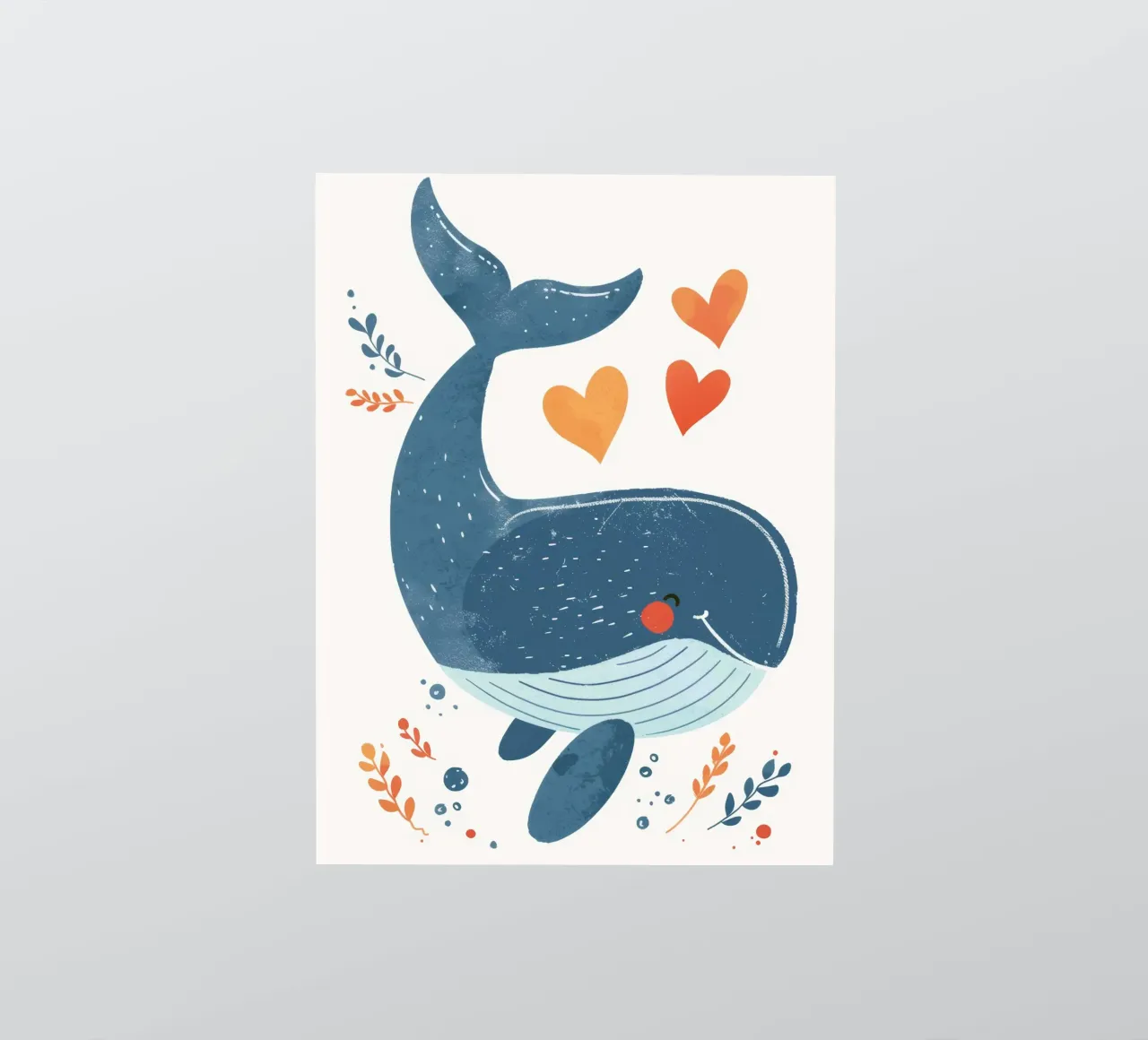 Baleine joyeuse entourée de cœurs et de plantes dans un art ludique autocollant de DesignDoodle