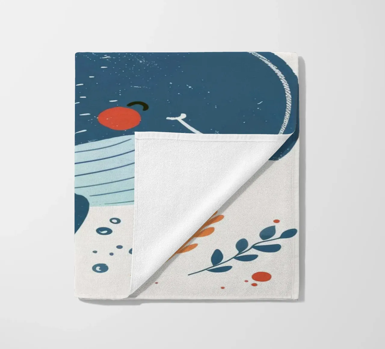 Balena gioiosa circondata da cuori e piante in un'arte ludica telo mare da DesignDoodle