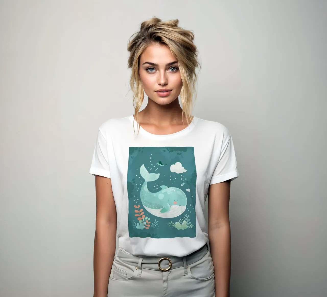 Incantevole immagine subacquea di una balena che nuota tranquillamente t-shirt da donna da DesignDoodle