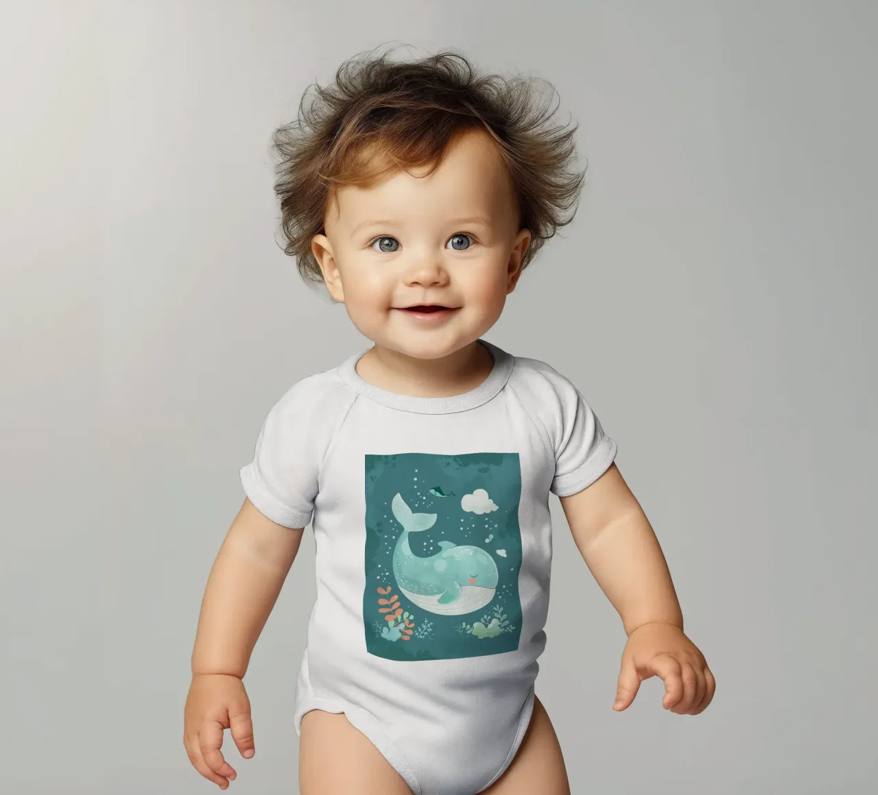 Incantevole immagine subacquea di una balena che nuota tranquillamente body neonato maniche corte da DesignDoodle
