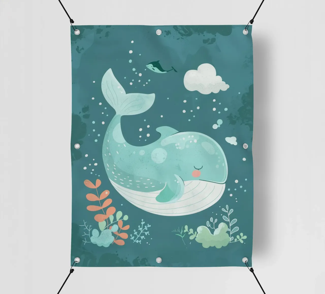 Incantevole immagine subacquea di una balena che nuota tranquillamente telo in pvc da DesignDoodle