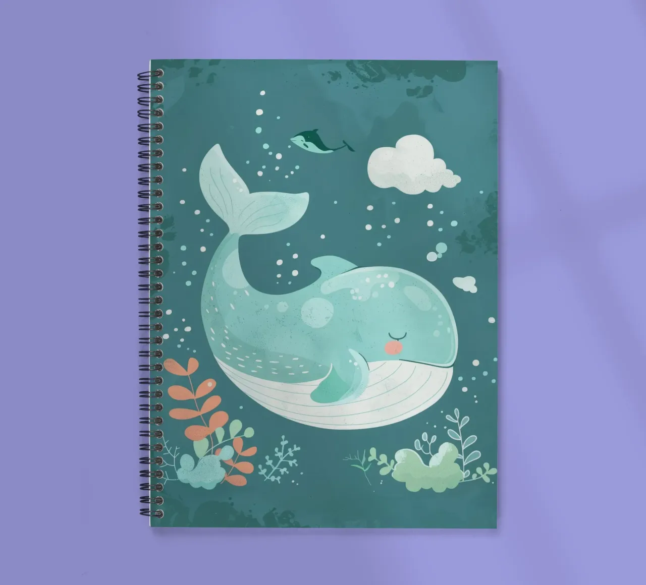 Incantevole immagine subacquea di una balena che nuota tranquillamente diario ad anelli da DesignDoodle