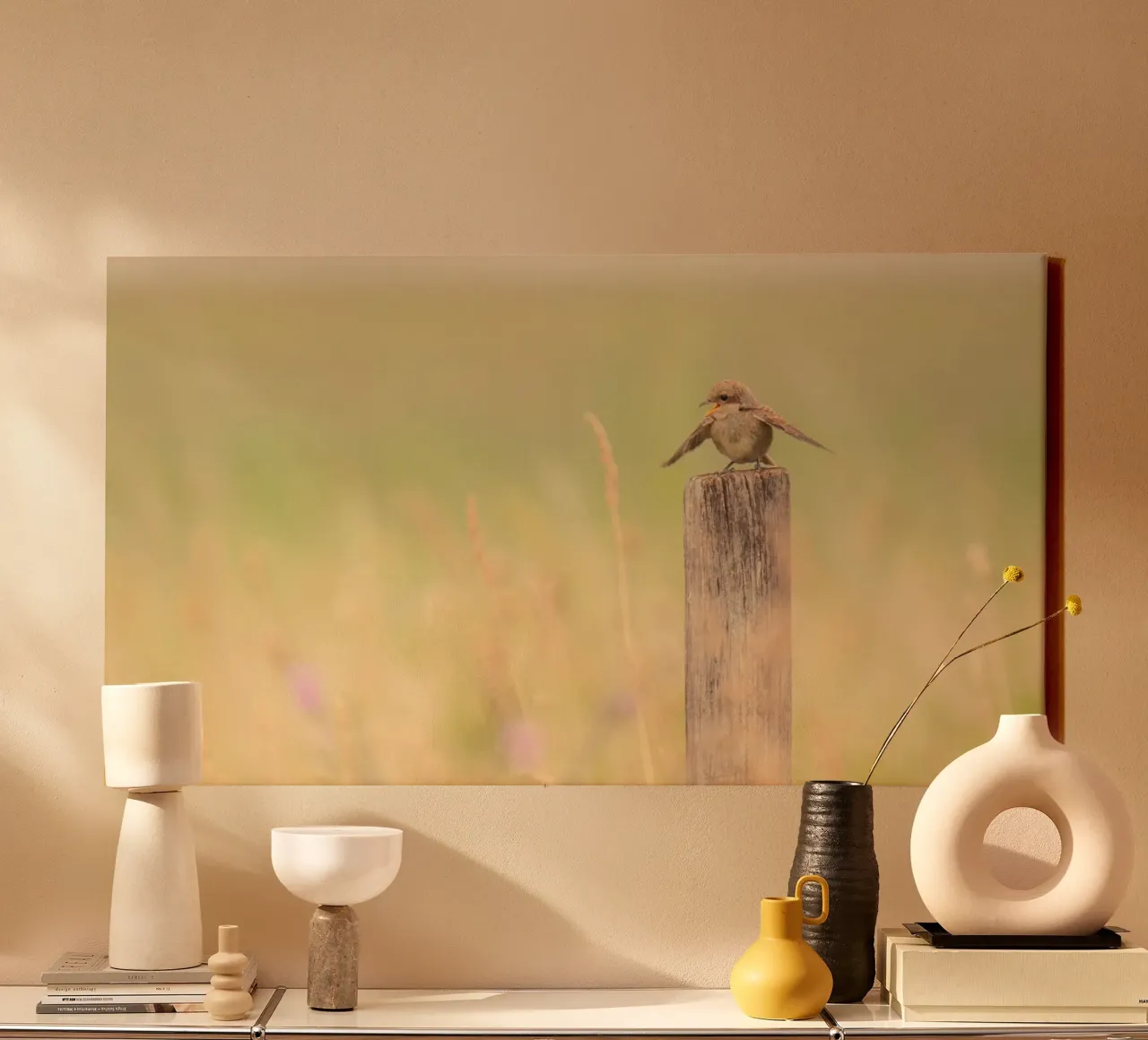 bird fence post canvas by Earthly Visions