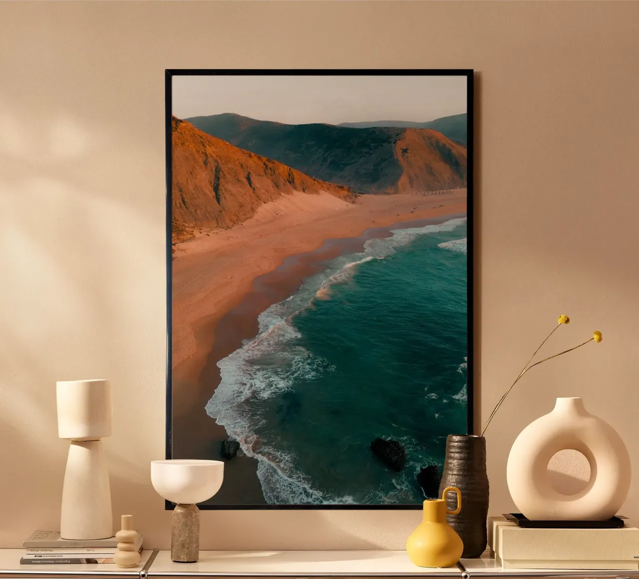 Wild and Silent: Praia do Castelejo, Portugal poster with wooden frame by Thilo Grøsch