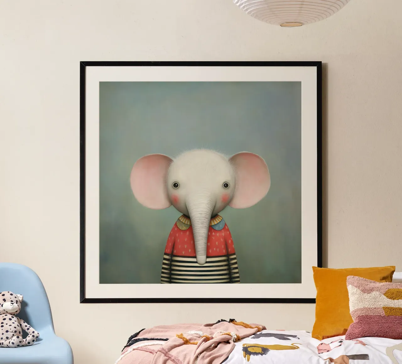 Elefante per la cameretta poster con telaio in alluminio da Pictura