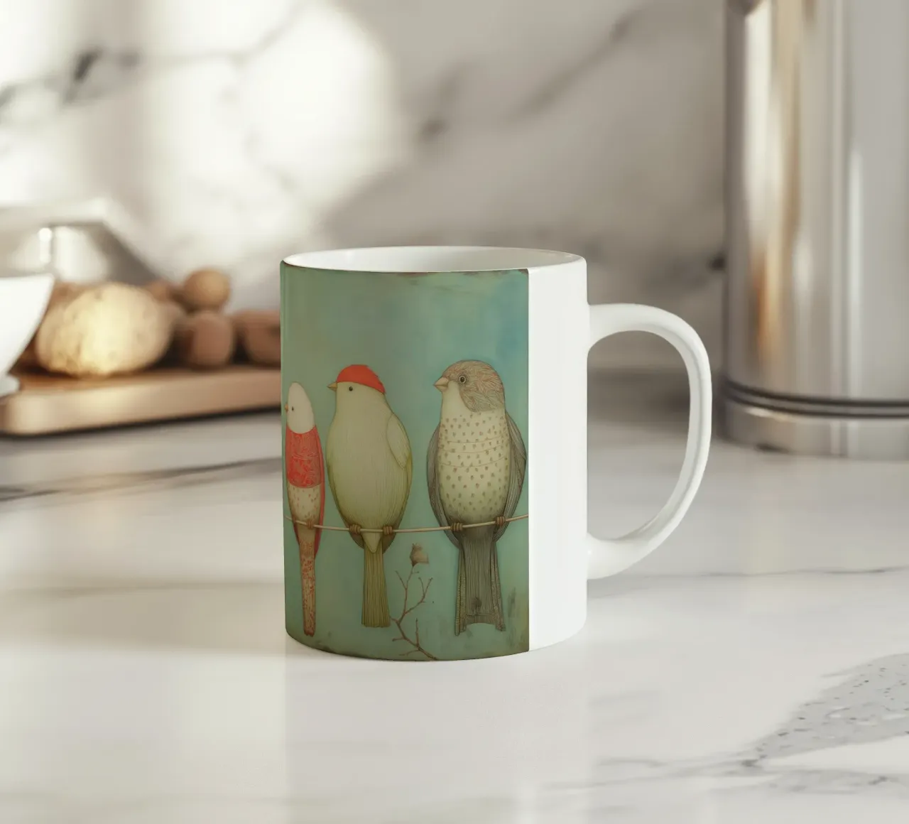 Uccelli su uno stendino tazza in ceramica da Pictura