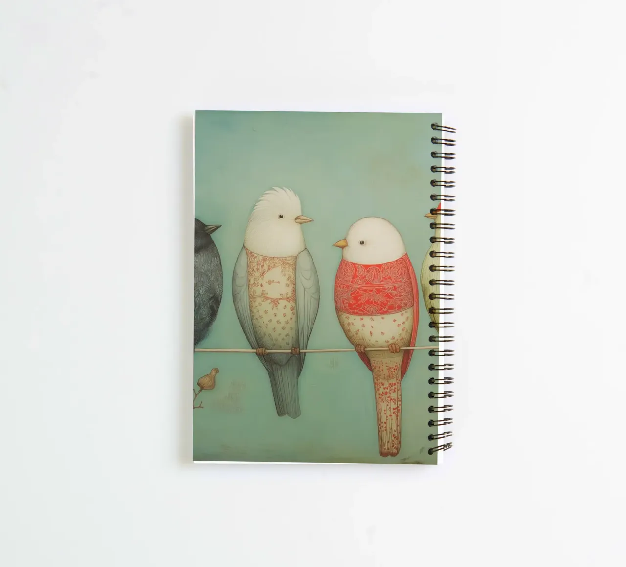 Birds on a clothesline spiral notebook by Pictura