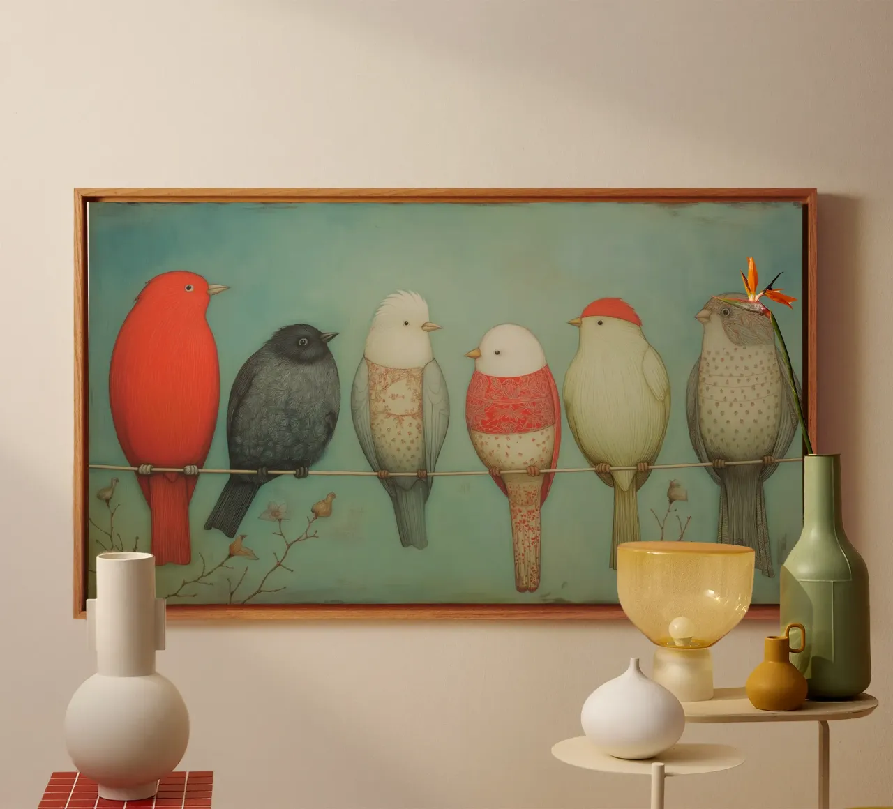 Pájaros en un tendedero lienzo de Pictura