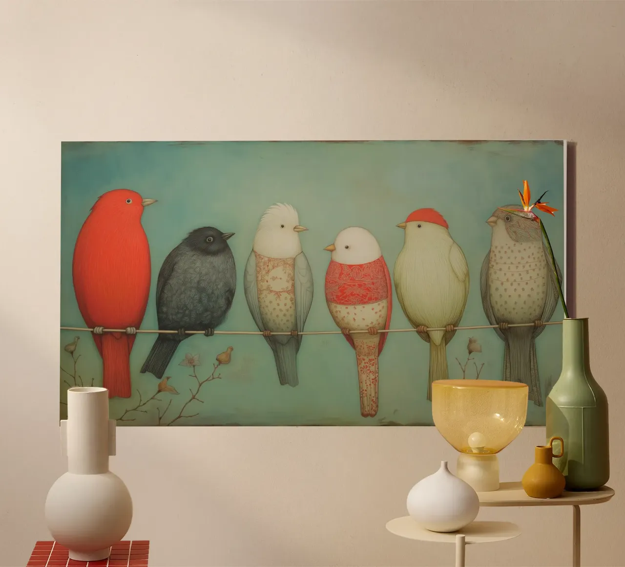 Pájaros en un tendedero lienzo de Pictura