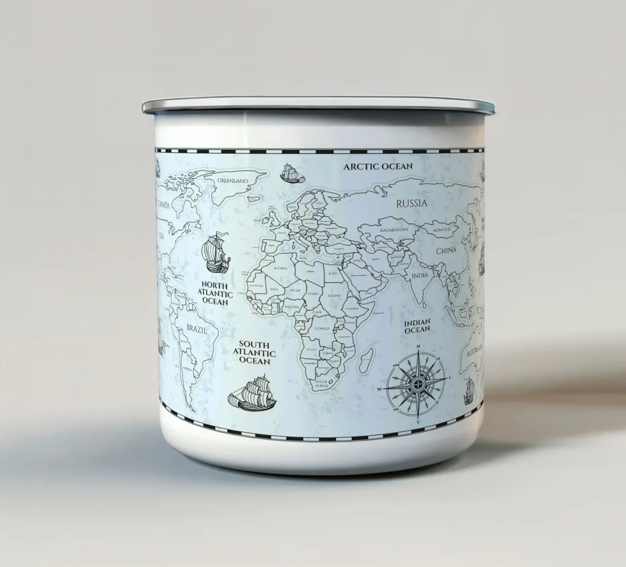 etichette per il mappamondo tazza in smalto da Laura Harris