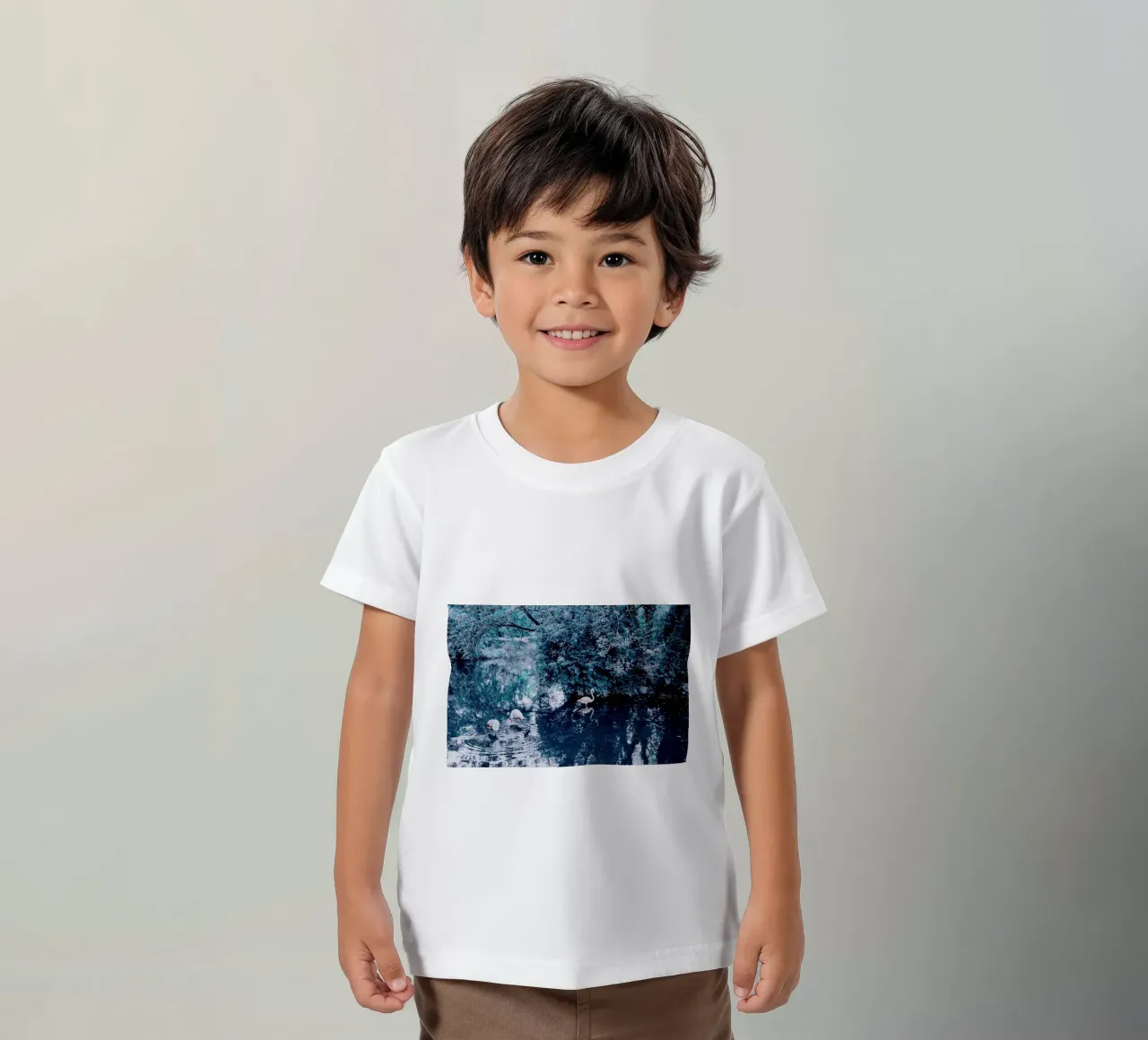 Flamingos in the lake kids t-shirt by KISSA STUDIO