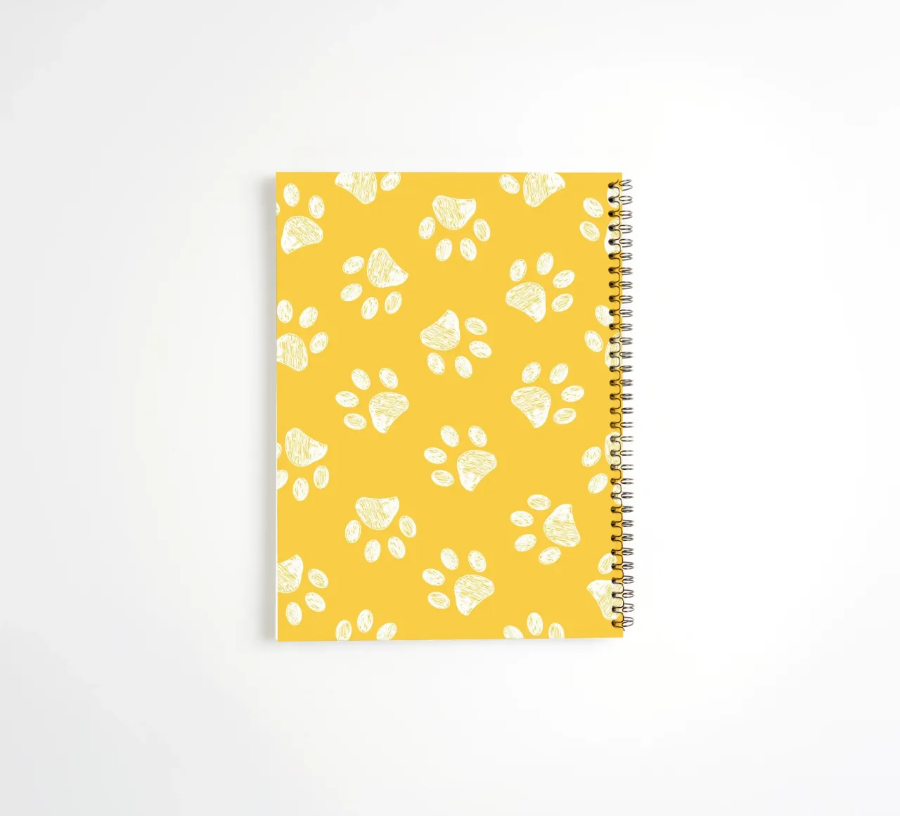 White paw prints with yellow background spiral notebook by gulsengunel