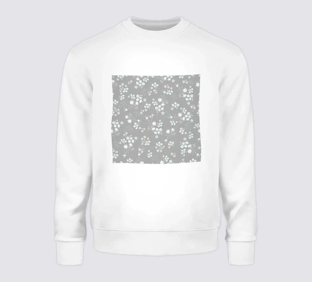 White ditsy pattern with grey background sweatshirt by gulsengunel