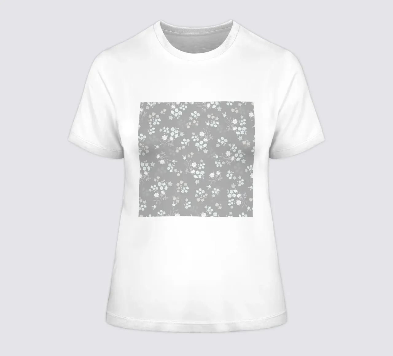 White ditsy pattern with grey background women's fitted t-shirt by gulsengunel