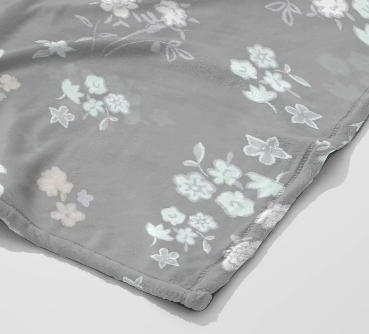 White ditsy pattern with grey background fleece blanket by gulsengunel