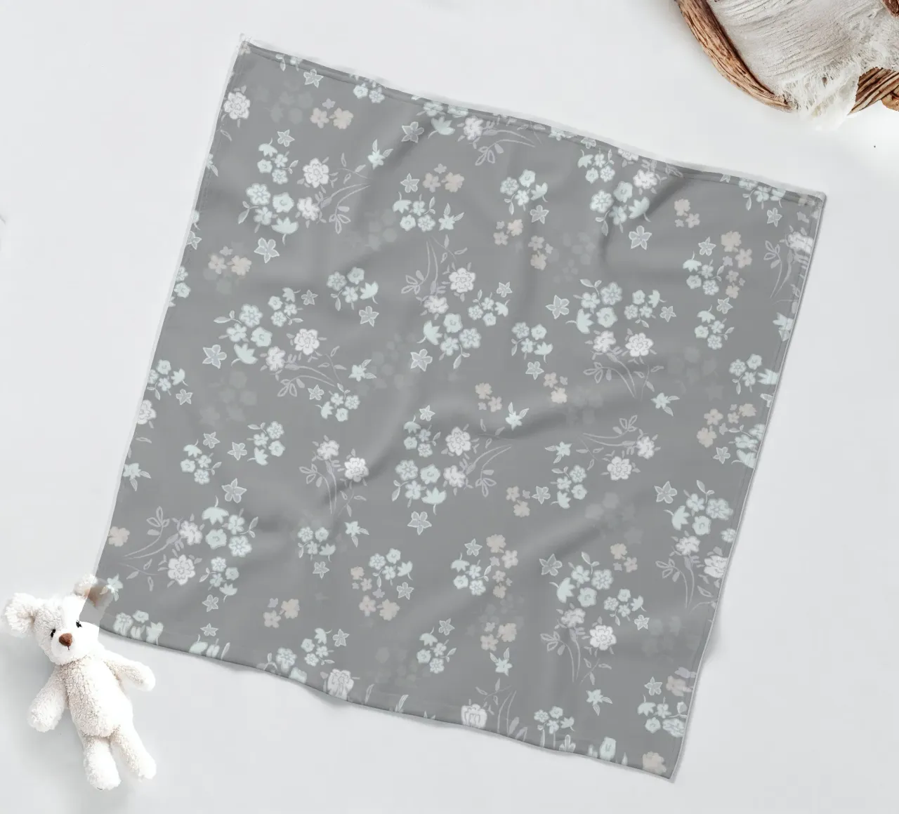 White ditsy pattern with grey background fleece blanket by gulsengunel