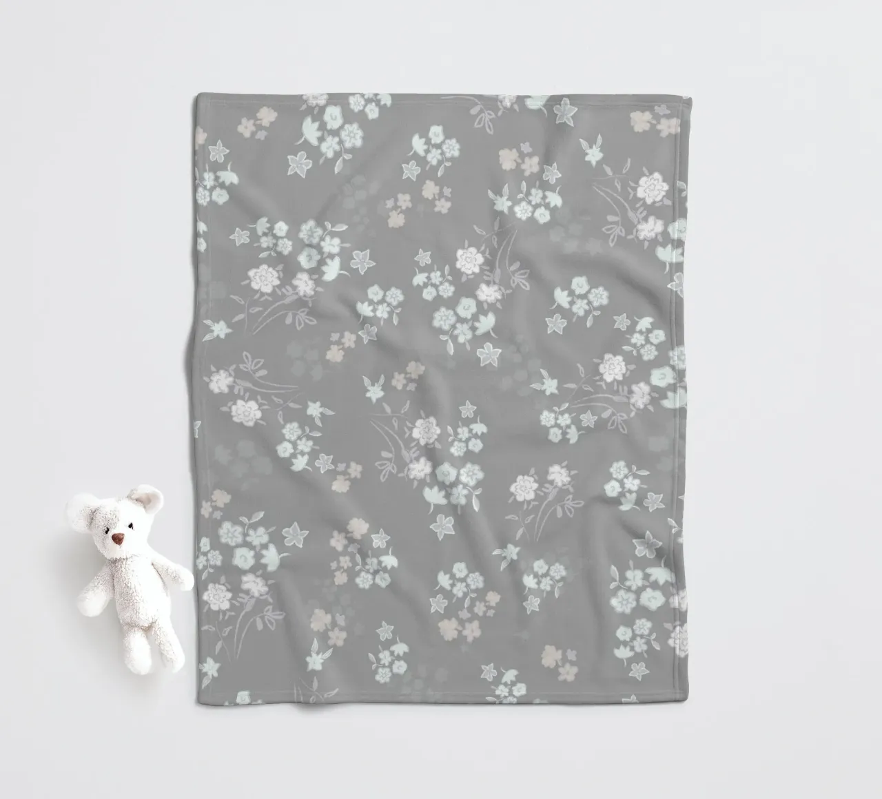 White ditsy pattern with grey background fleece blanket by gulsengunel