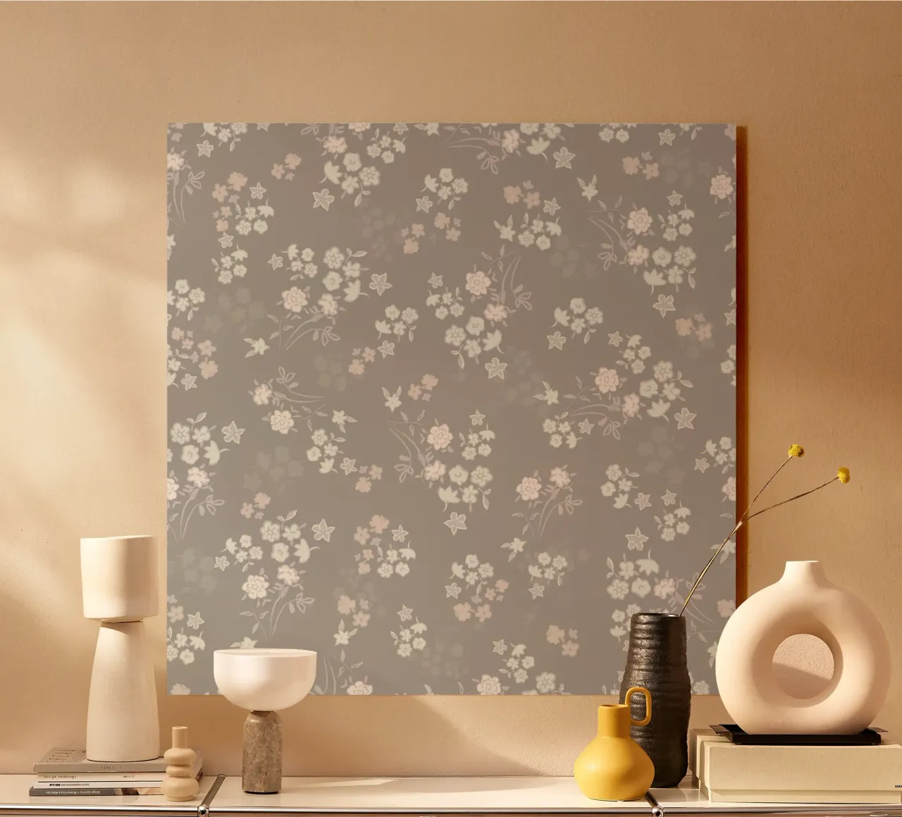 White ditsy pattern with grey background alu-dibond by gulsengunel