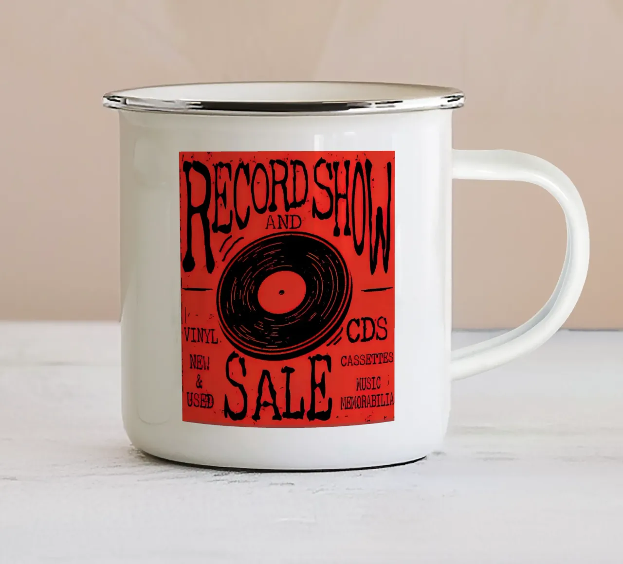 Volantino del Retro Record Show tazza in smalto da Steve shop