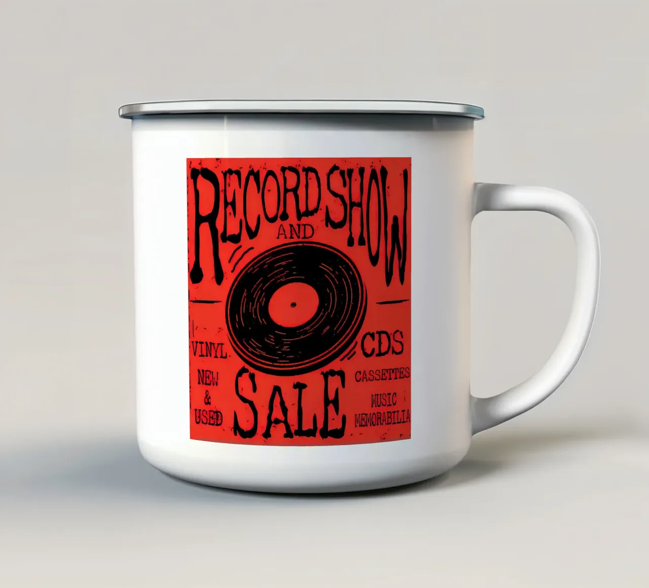 Volantino del Retro Record Show tazza in smalto da Steve shop