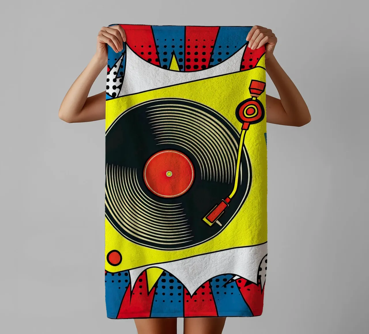 Disco in vinile d'epoca su bolla vocale di esplosione in Pop asciugamano da bagno da Steve shop