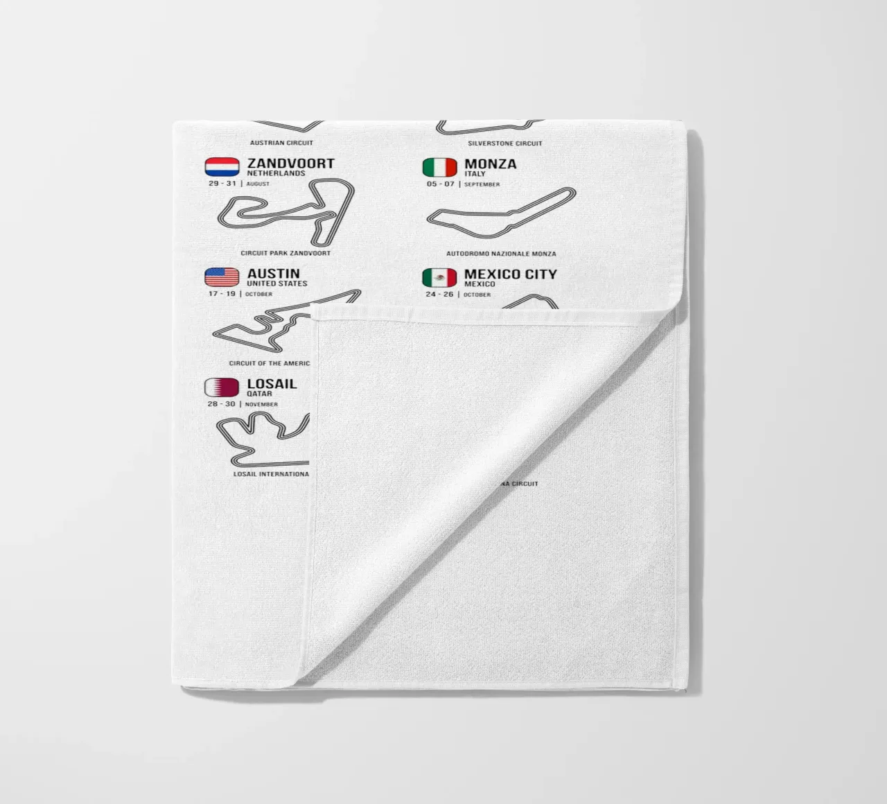 Programma Auto da corsa di Formula 2025 telo mare da Mariel Toigo