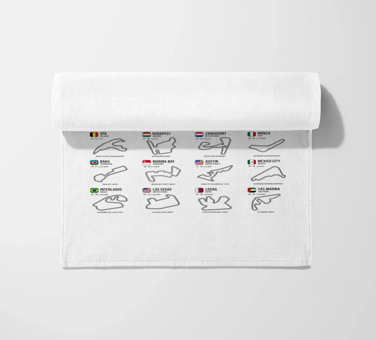 Programma Auto da corsa di Formula 2025 telo mare da Mariel Toigo