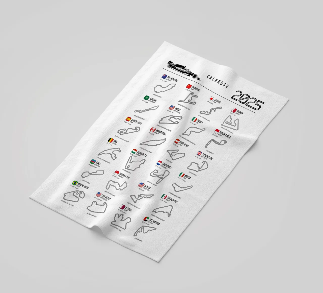 Programma Auto da corsa di Formula 2025 telo mare da Mariel Toigo