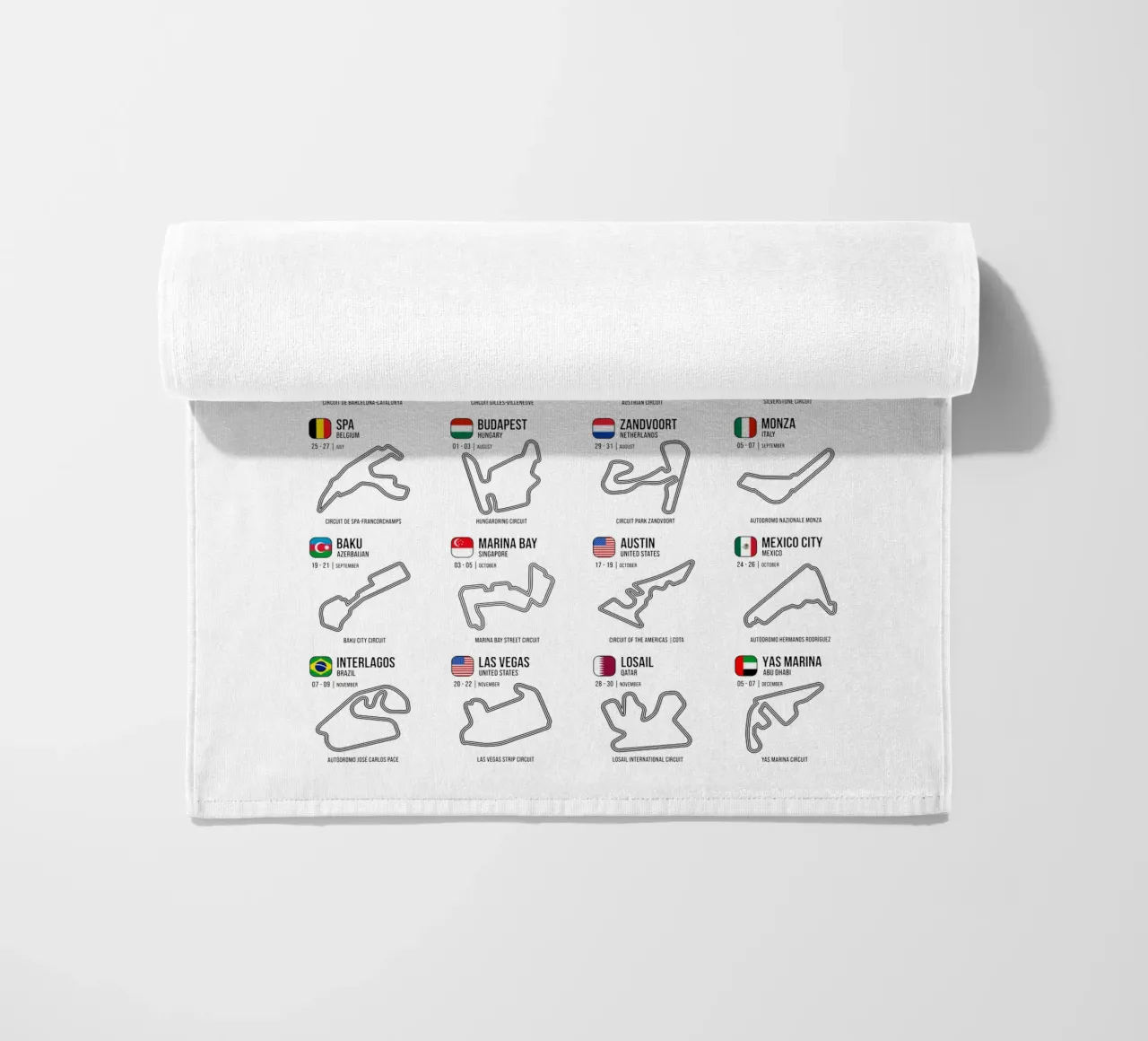 Programma Auto da corsa di Formula 2025 telo mare da Mariel Toigo