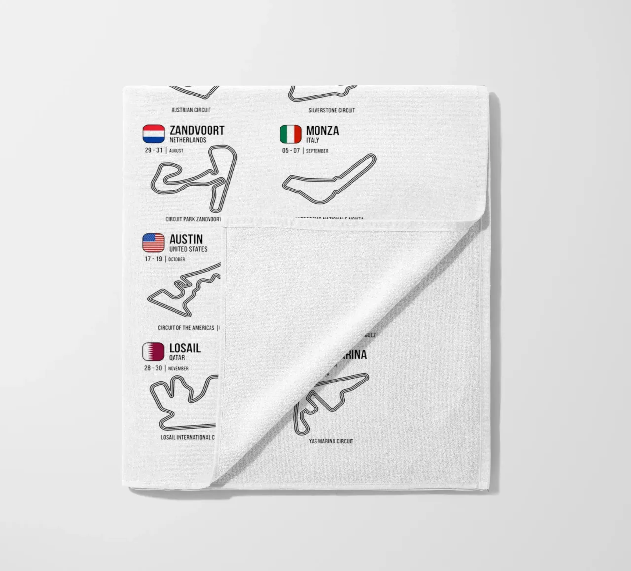 Programma Auto da corsa di Formula 2025 telo mare da Mariel Toigo