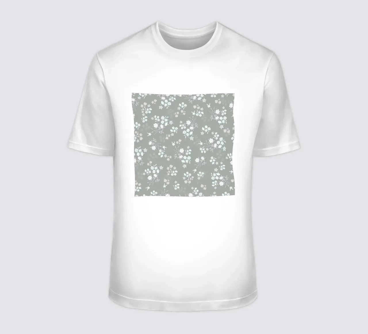 White ditsy pattern with green background t-shirt by gulsengunel