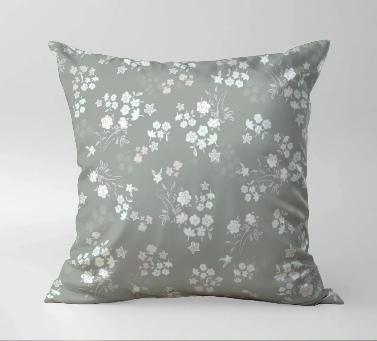 White ditsy pattern with green background decorative cushion by gulsengunel