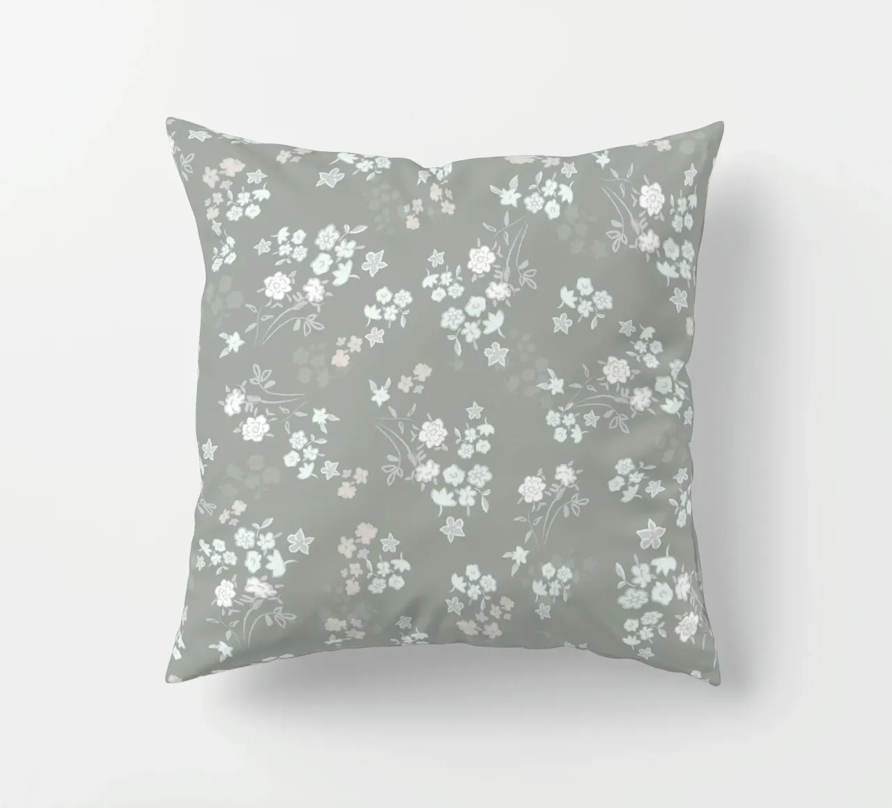 White ditsy pattern with green background decorative cushion by gulsengunel