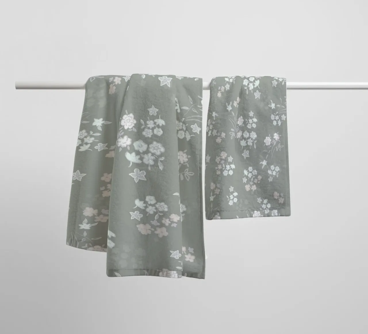 White ditsy pattern with green background towel by gulsengunel